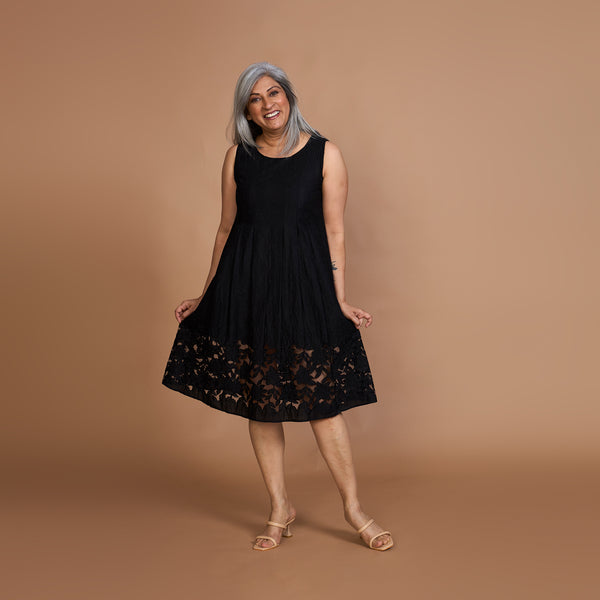 MAYRAH Pleated Cutwork Dress