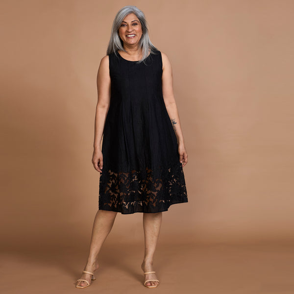 MAYRAH Pleated Cutwork Dress