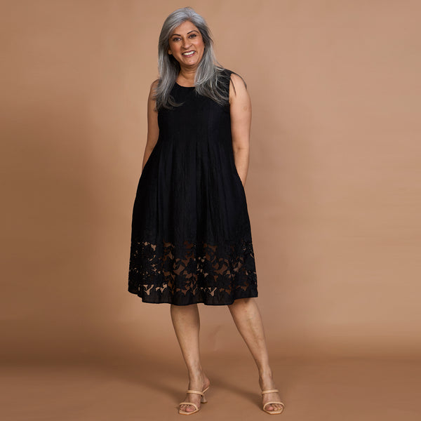 MAYRAH Pleated Cutwork Dress