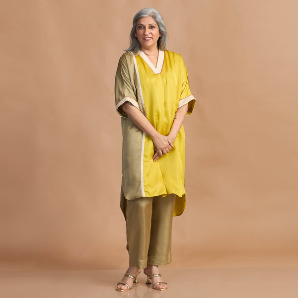 MEHAR Kaftan Set - Marigold Yellow & Green