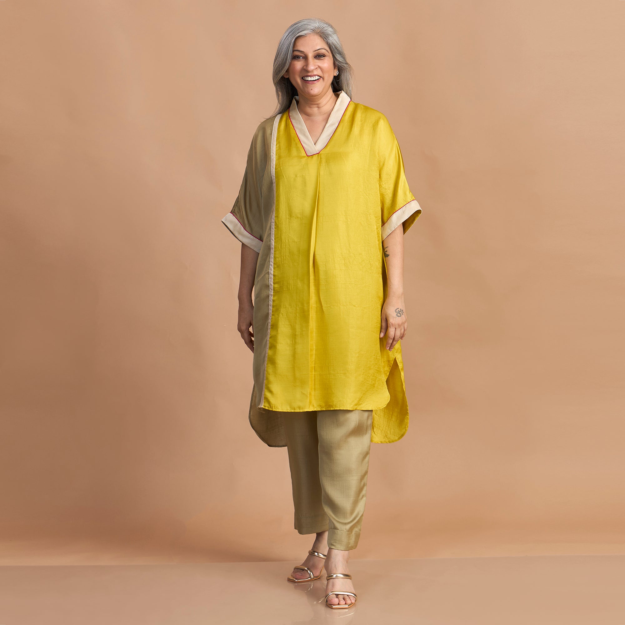 MEHAR Kaftan Set - Marigold Yellow & Green