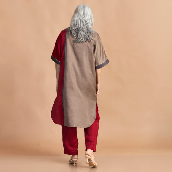 MEHAR Kaftan Set - Red & Gray