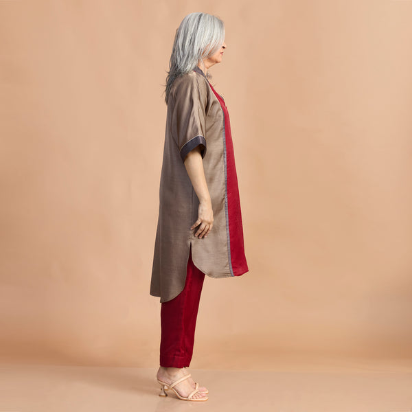 MEHAR Kaftan Set - Red & Gray