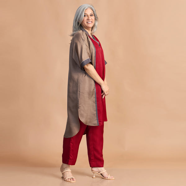 MEHAR Kaftan Set - Red & Brown