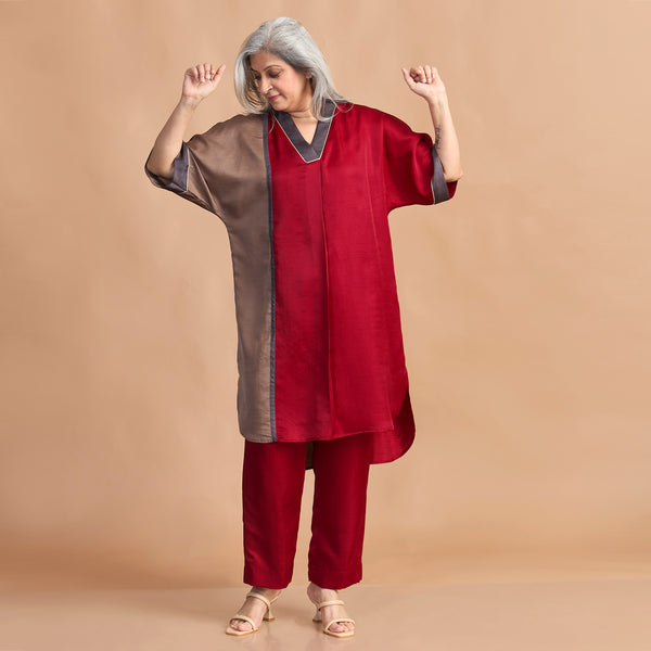 MEHAR Kaftan Set - Red & Gray