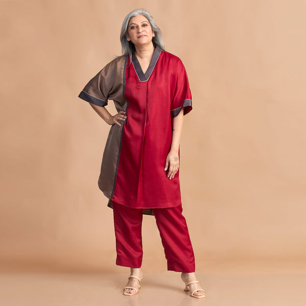 MEHAR Kaftan Set - Red & Brown