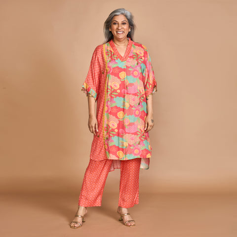 MEHAR  Kaftan Set - Carrot Orange Floral Print (PROMO)