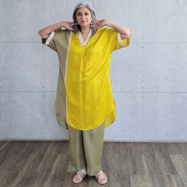 Mehar Kaftan Set - Marigold Yellow & Green