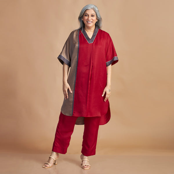 MEHAR Kaftan Set - Red & Brown