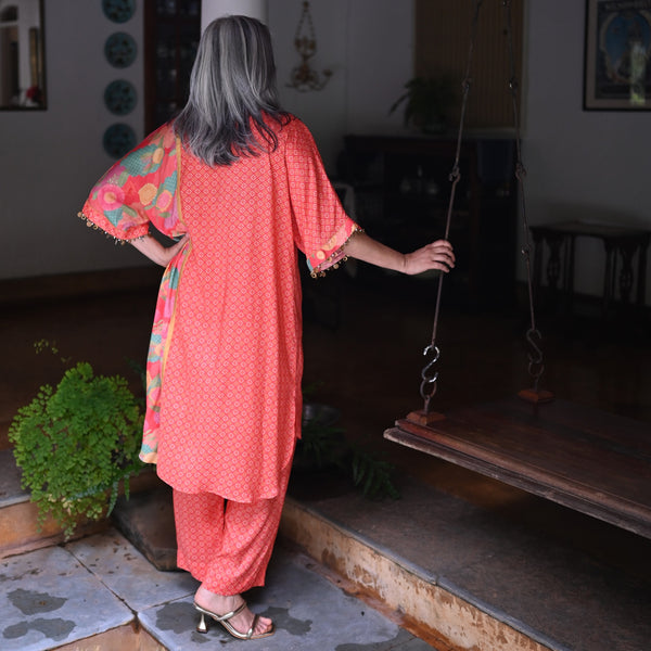 MEHAR  Kaftan Set - Carrot Orange Floral Print