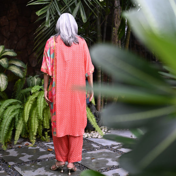 MEHAR  Kaftan Set - Carrot Orange Floral Print