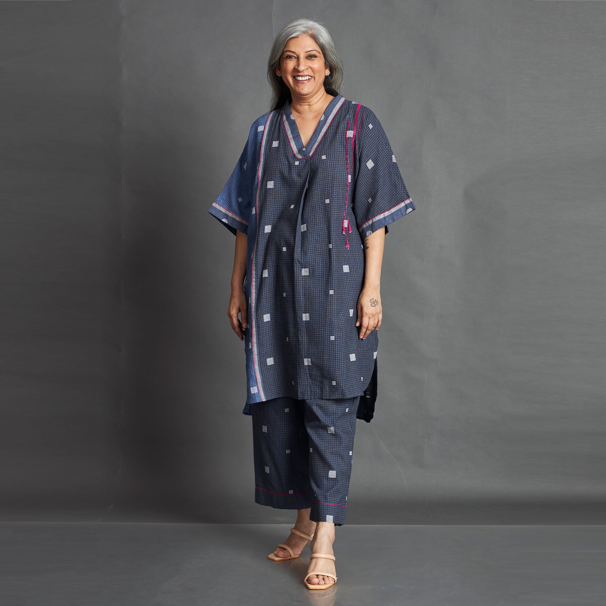 MIKKI Kaftan Set - Blue & Gray with embroidery (SALE)