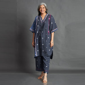 MIKKI Kaftan Set - Blue & Gray with embroidery (PROMO)