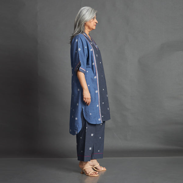 Mikki Kaftan Set - Blue & Gray with embroidery