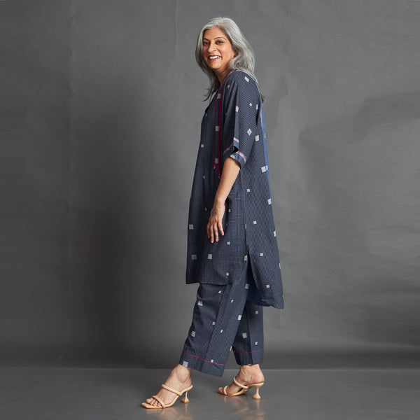 Mikki Kaftan Set - Blue & Gray with embroidery