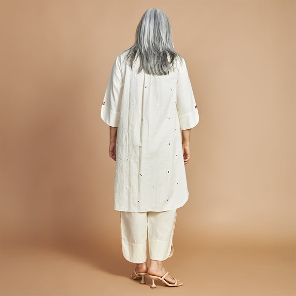 Mira Shawl-Collar Tunic Set - Ivory & Red