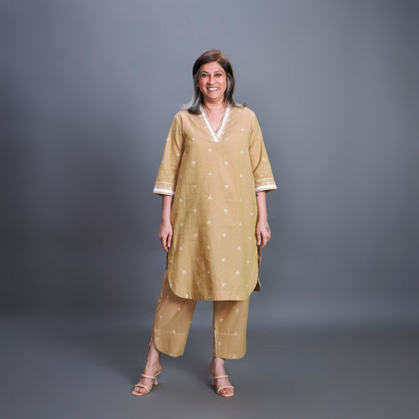 MIRA Shawl-Collar Tunic Set - Old Gold (PROMO)