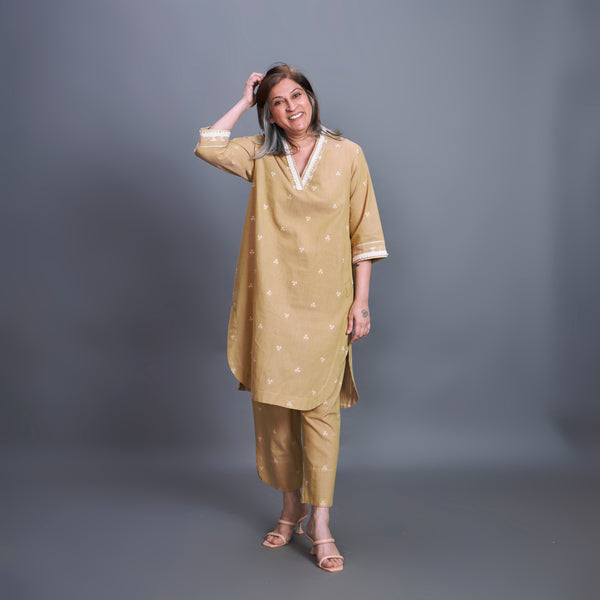 MIRA Shawl-Collar Tunic Set - Old Gold (PROMO)
