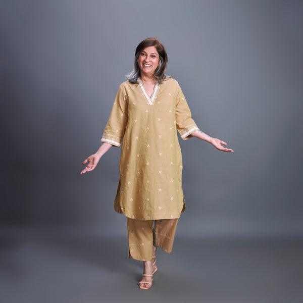 MIRA Shawl-Collar Tunic Set - Old Gold (PROMO)
