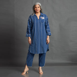 NAHAR Collar Tunic Set - Blue