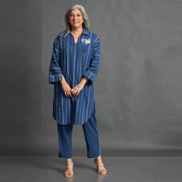 NAHAR Collar Tunic Set - Blue