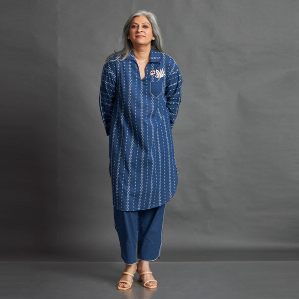 NAHAR Collar Tunic Set - Blue