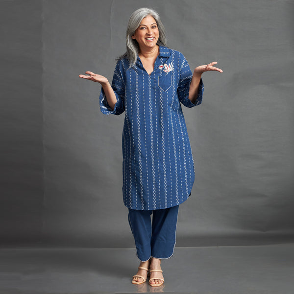 NAHAR Collar Tunic Set - Blue