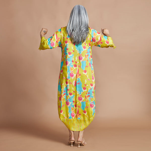NAIMA Draped Dress- Lemon Abstract Print