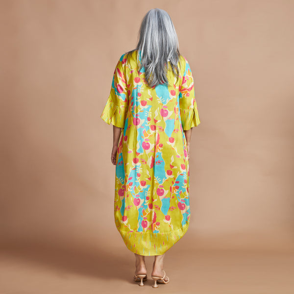 NAIMA Draped Dress- Lemon Abstract Print