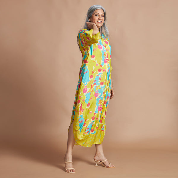 NAIMA Draped Dress- Lemon Abstract Print