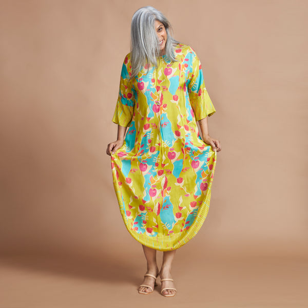 NAIMA Draped Dress- Lemon Abstract Print