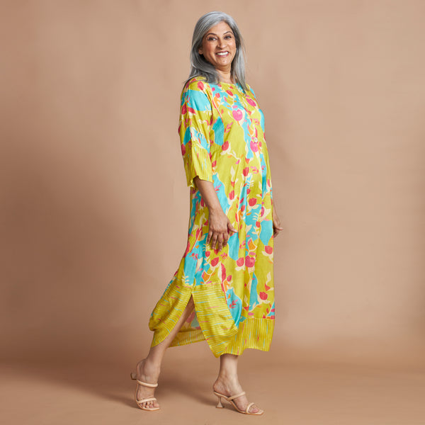 NAIMA Draped Dress- Lemon Abstract Print