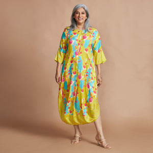 NAIMA Draped Dress- Lemon Abstract Print