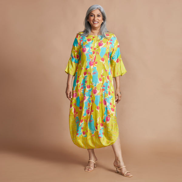 NAIMA Draped Dress- Lemon Abstract Print