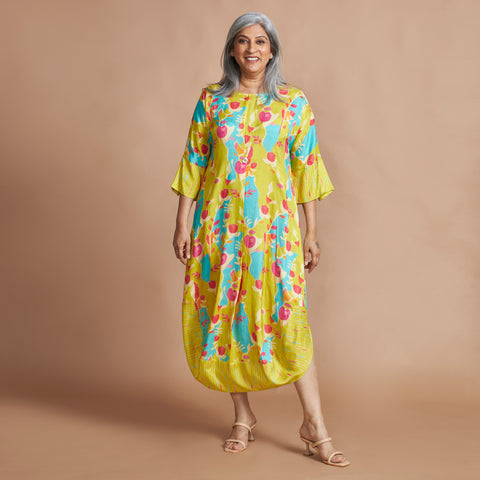 NAIMA Draped Dress- Lemon Abstract Print