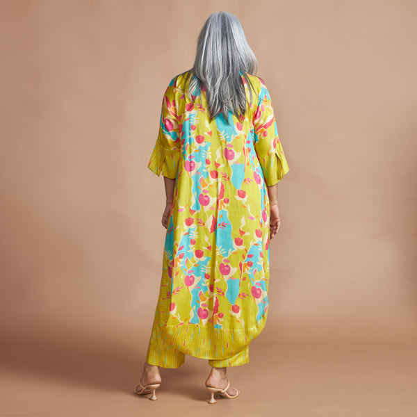 NAIMA Draped Dress with pants - Lemon Abstract Print