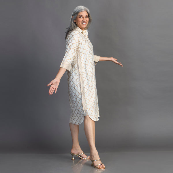 Netra Shirt Dress - Ivory with Gold Print (LAST PIECE)