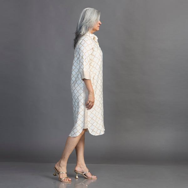 Netra Shirt Dress - Ivory with Gold Print (LAST PIECE)