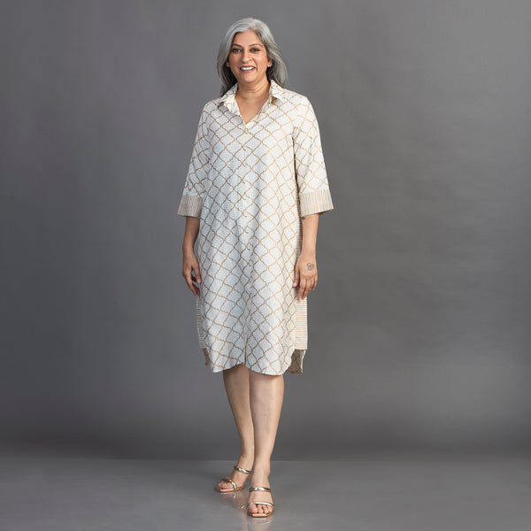 Netra Shirt Dress - Ivory with Gold Print (LAST PIECE)