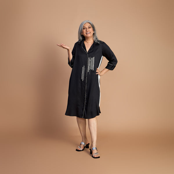 Netra Shirt Dress - Black