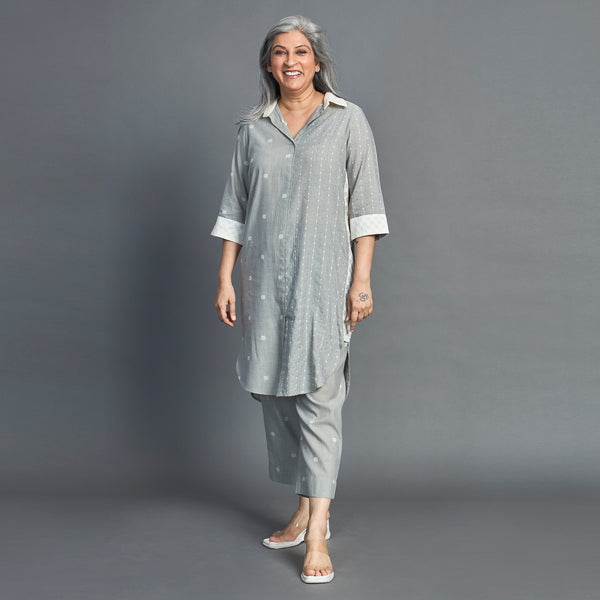 NITARA Tunic Set - Light Grey & Ivory (SALE)