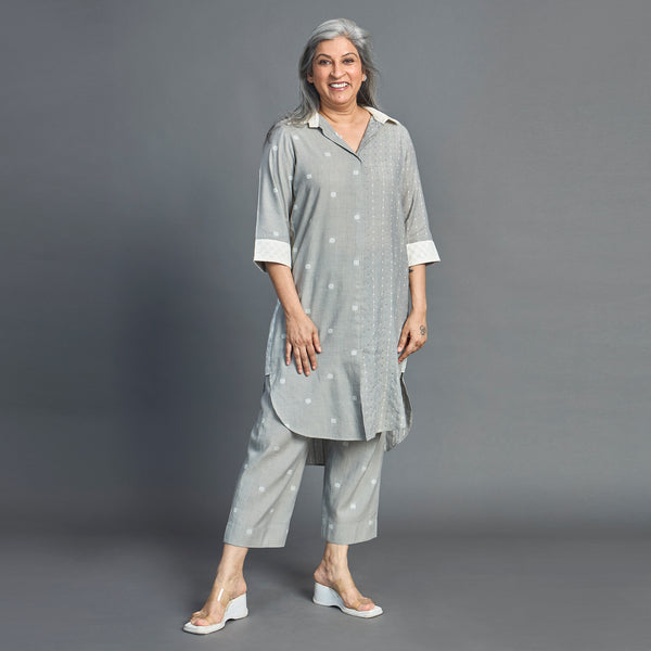 NITARA Tunic Set - Light Grey & Ivory (SALE)