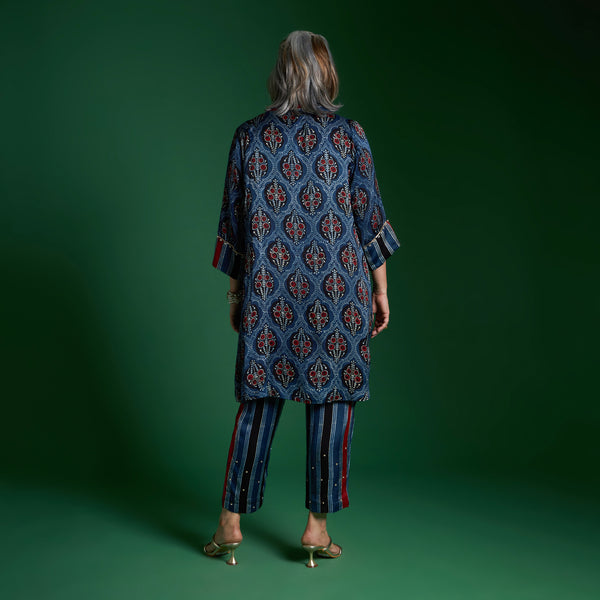 NORI Jacket 3 piece SET - Blue Ajrakh Modal Satin