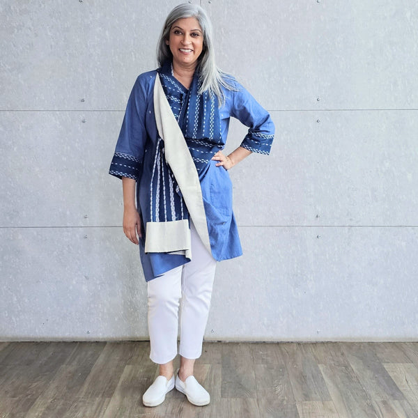 NORI Cape style Jacket - Blue & White