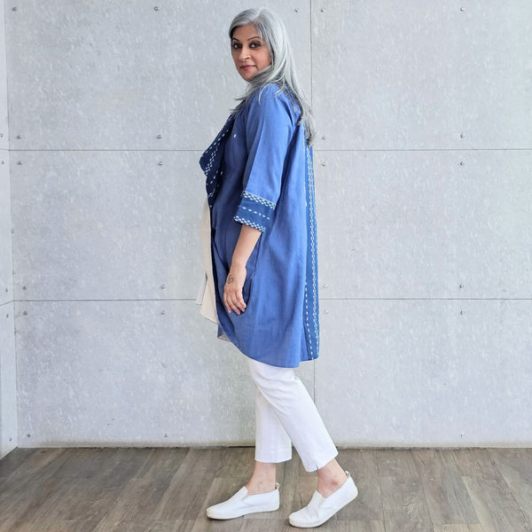 NORI Cape style Jacket - Blue & White