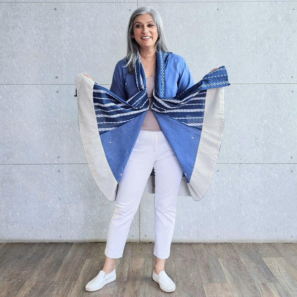 Nori Cape style Jacket - Blue & White