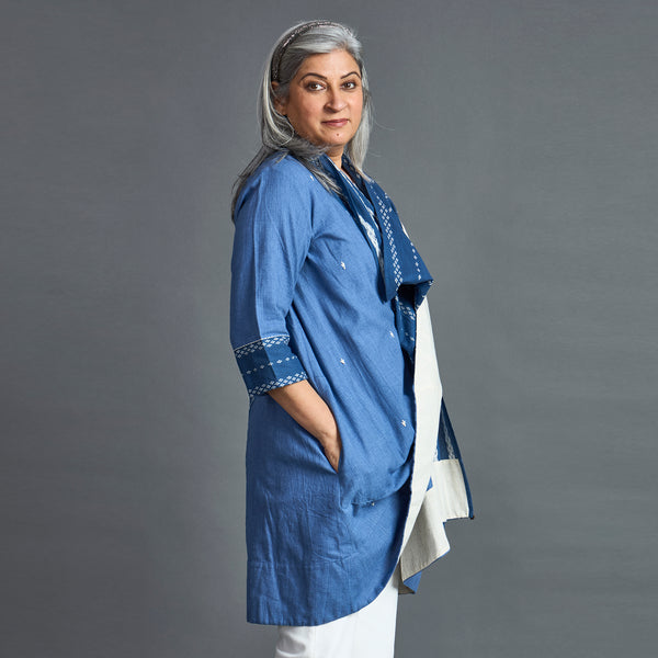 NORI Cape style Jacket - Blue & White (SALE)