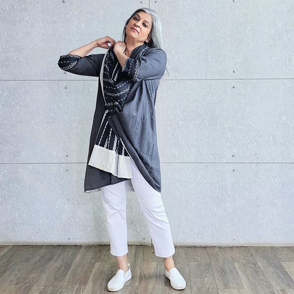Nori Cape style Jacket - Grey & White