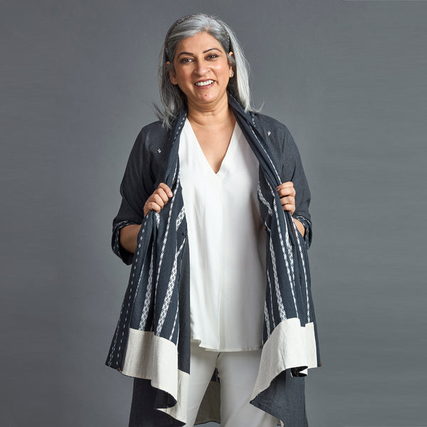 NORI Cape style Jacket - Grey & White (SALE)