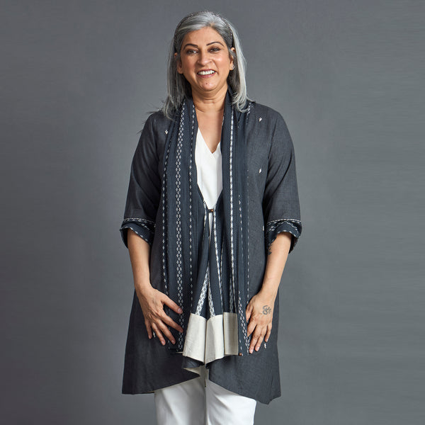 NORI Cape style Jacket - Grey & White (SALE)